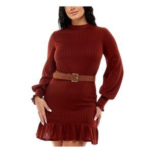 NWT B DARLIN Womens Brown Belted Button Closure Sleeve Short Dress 5\6